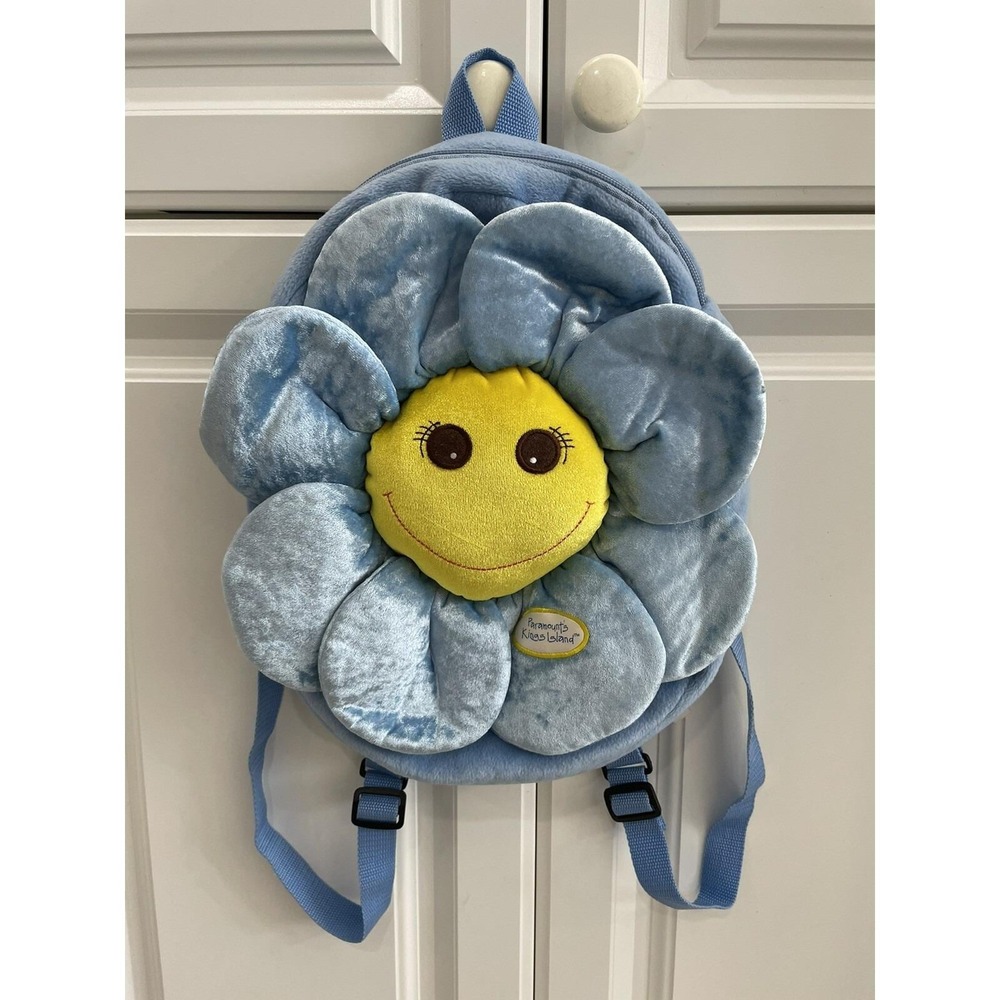 Vintage Paramount's Kings Island Blue Flower Plush Backpack 2004